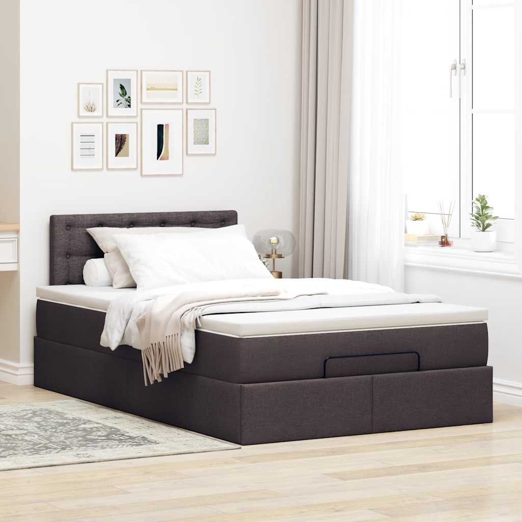 Ottoman bed met matras en LED's 120x190 cm stof donkerbruin