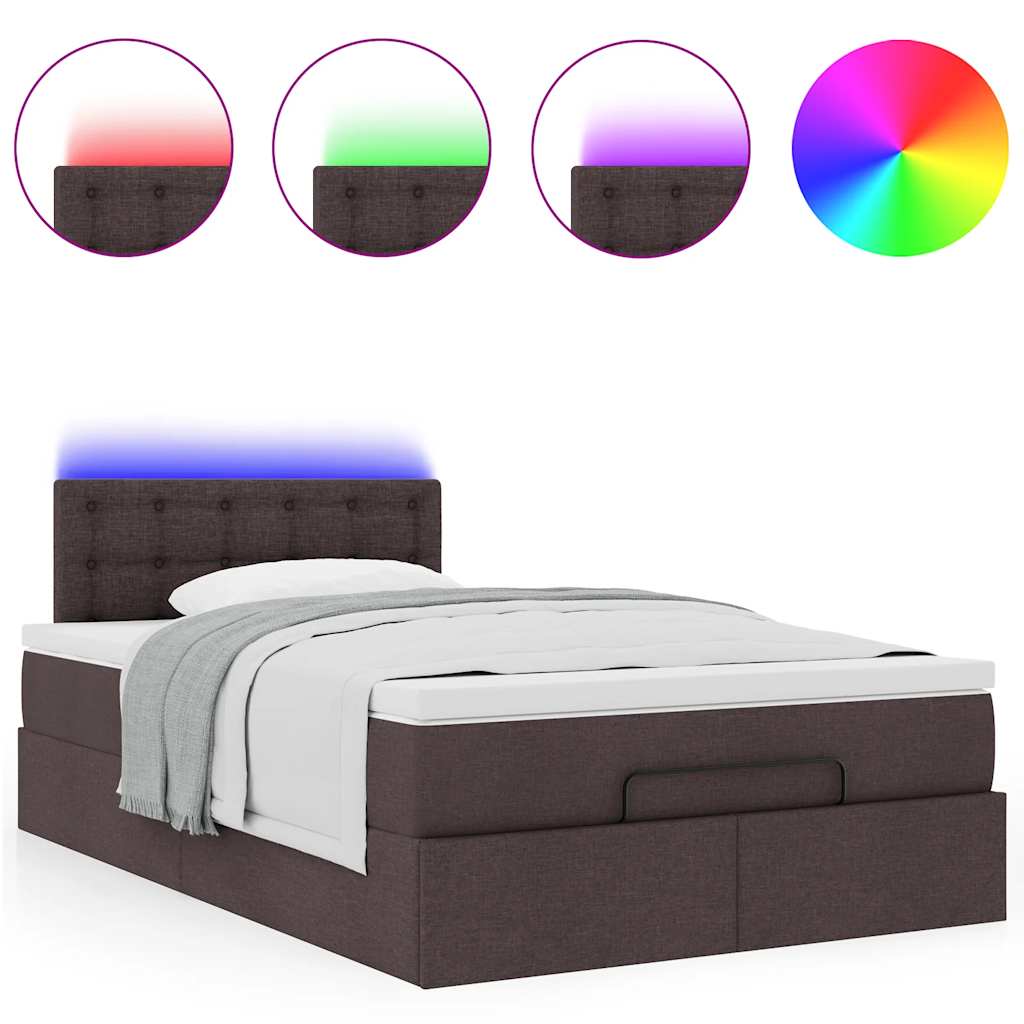 Ottoman bed met matras en LED's 120x190 cm stof donkerbruin
