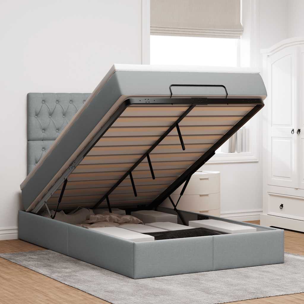 Ottoman bed met matras 120x190 cm stof lichtgrijs