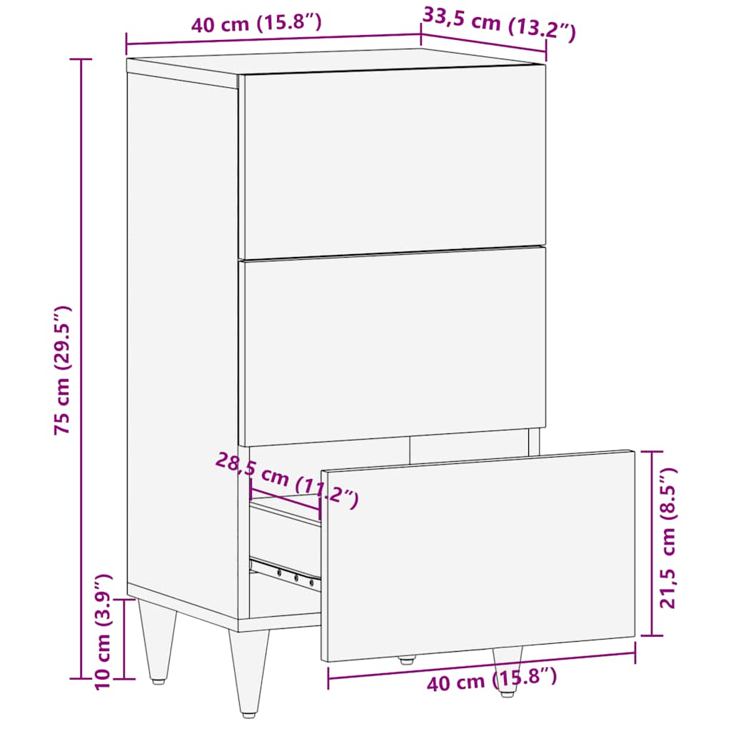 Dressoir 40x33,5x75 cm massief mangohout