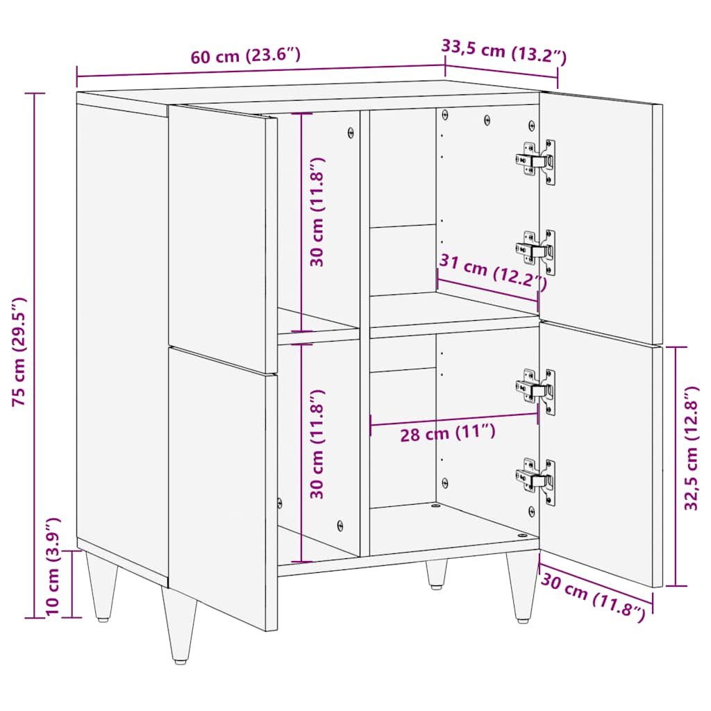 Dressoir 60x33,5x75 cm massief mangohout