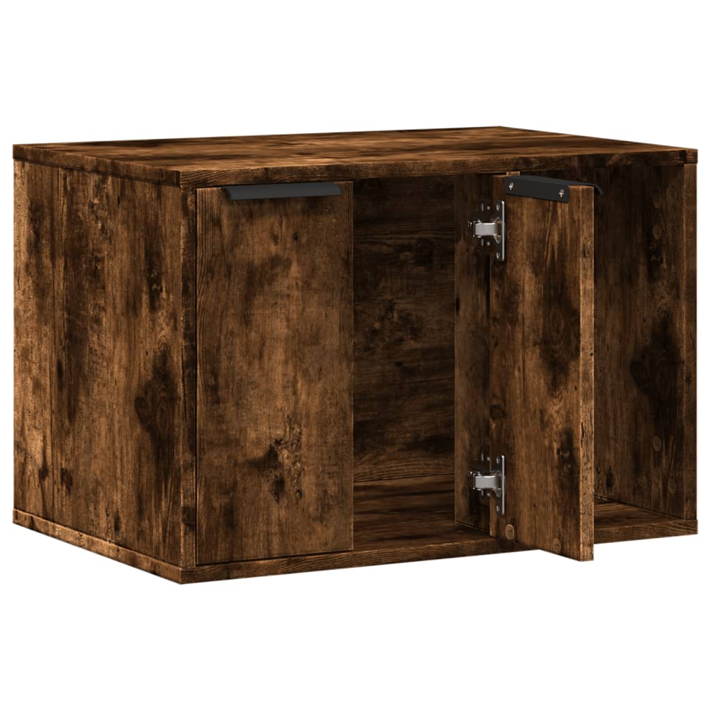 Kattenbakkast 60x40x40 cm bewerkt hout gerookt eikenkleurig