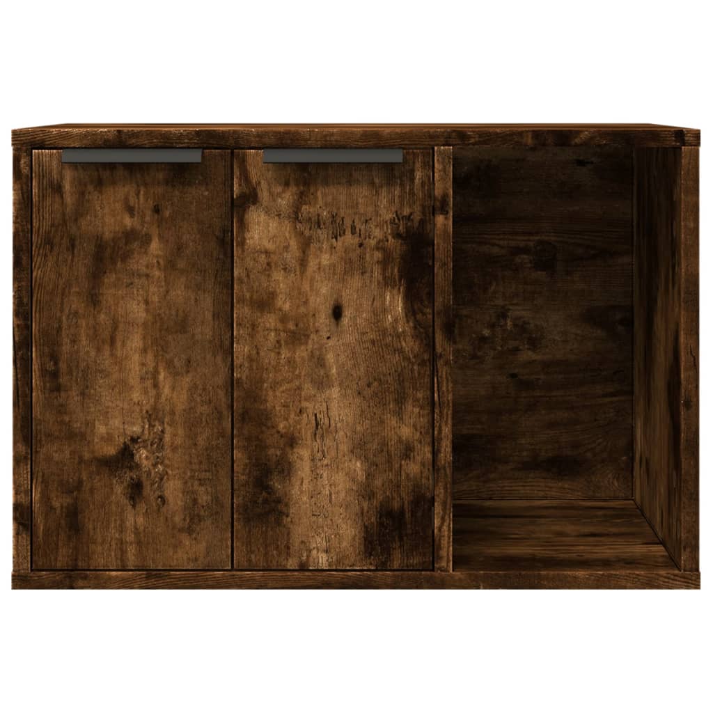 Kattenbakkast 60x40x40 cm bewerkt hout gerookt eikenkleurig