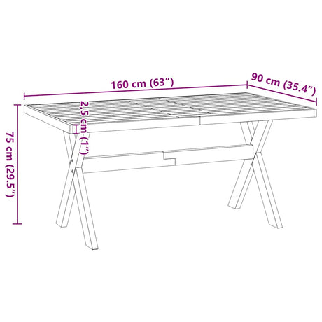 Eettafel NOAIN X-vormige poten 160x90x75 cm massief hout - AllerleiShop