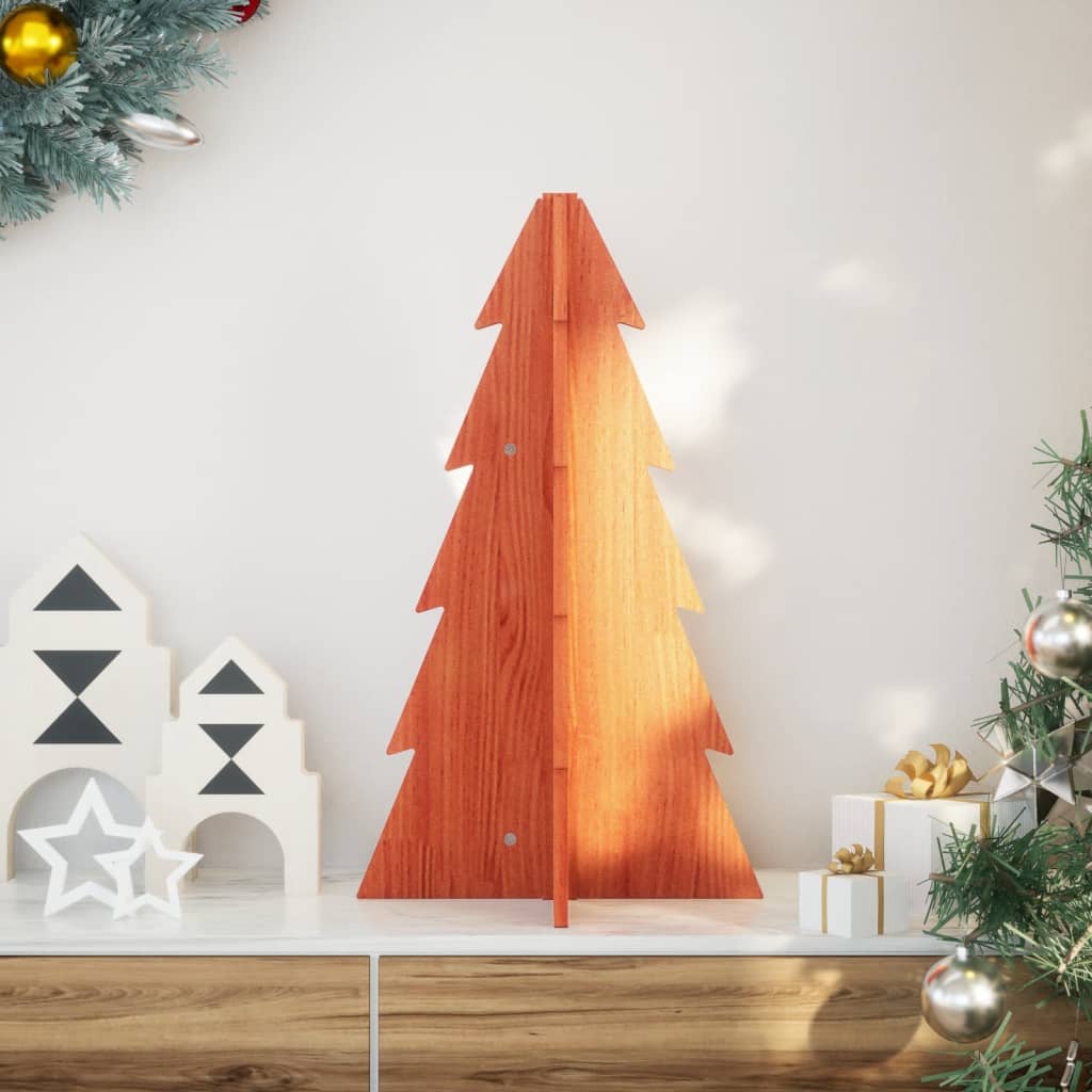 Kerstdecoratie kerstboom 69,5 cm massief grenenhout wasbruin - AllerleiShop