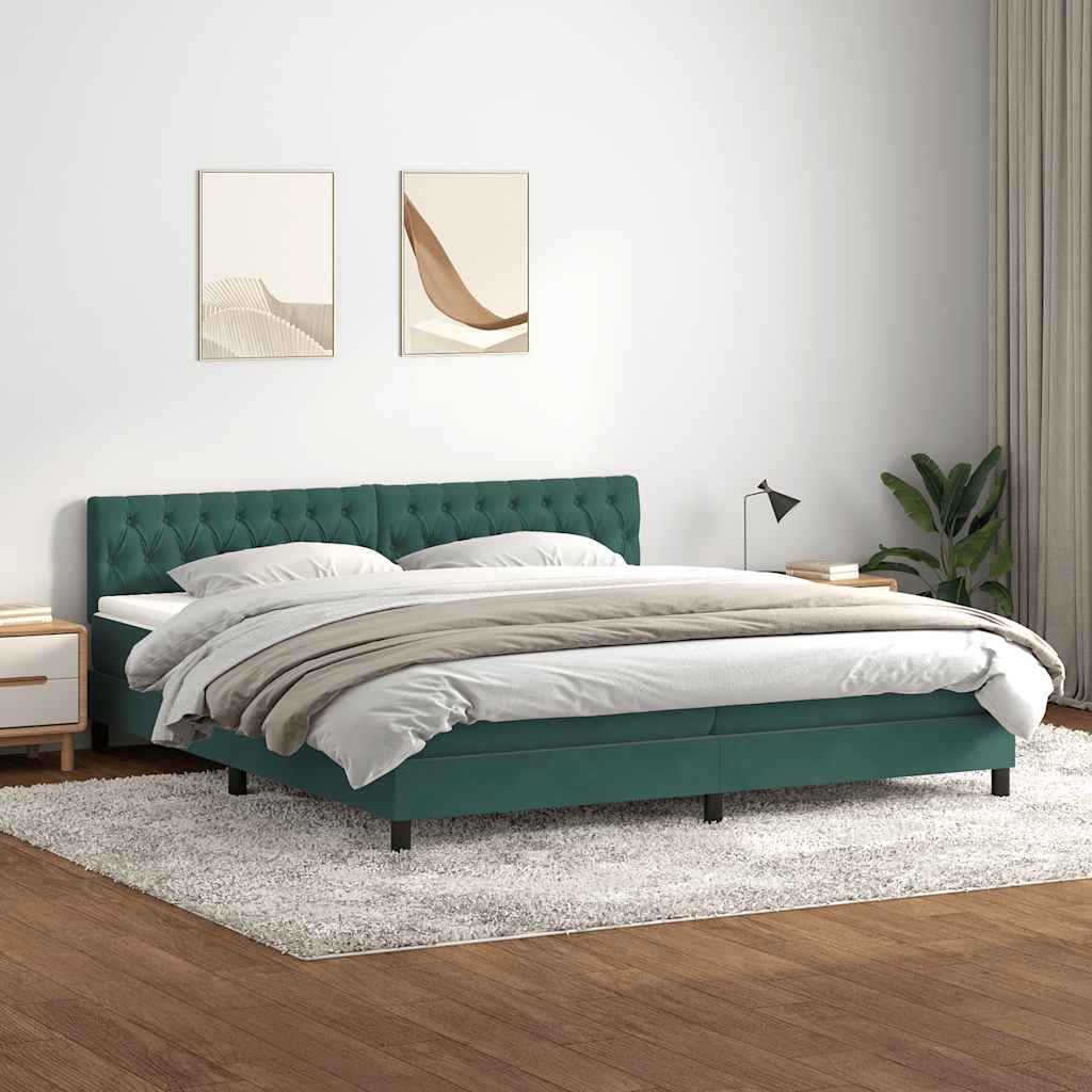 Boxspring met matras fluweel donkergroen 180x220 cm