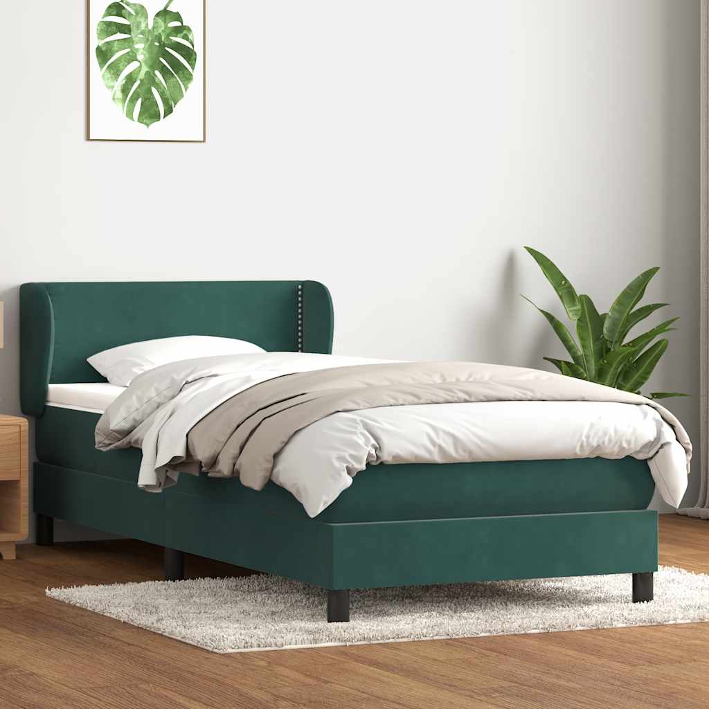 Boxspring met matras fluweel donkergroen 100x210 cm