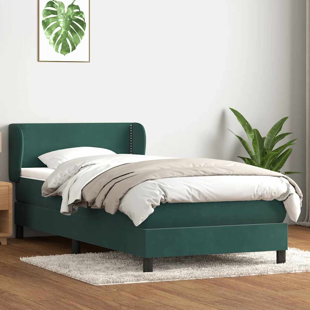 Boxspring met matras fluweel donkergroen 100x220 cm
