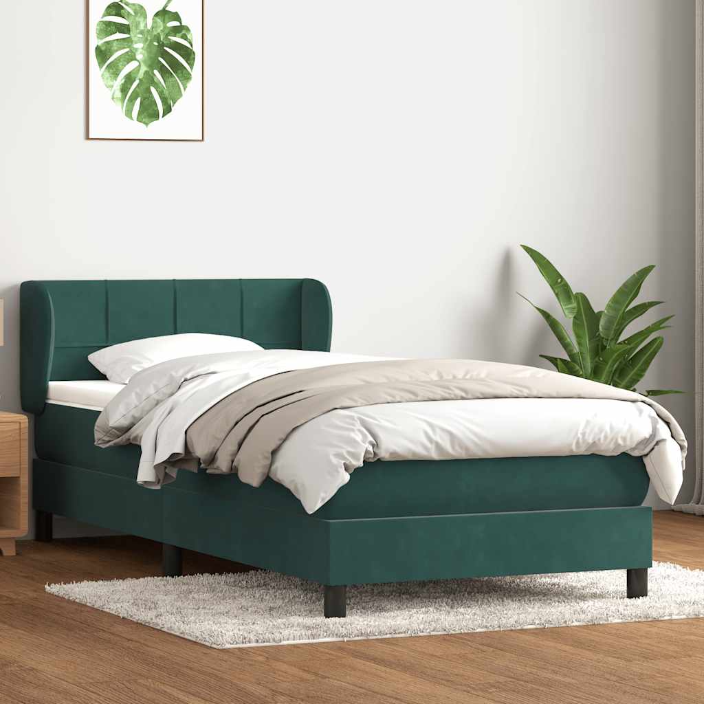 Boxspring met matras fluweel donkergroen 90x220 cm