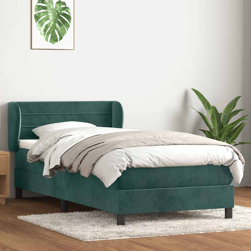 Boxspring met matras fluweel donkergroen 100x220 cm