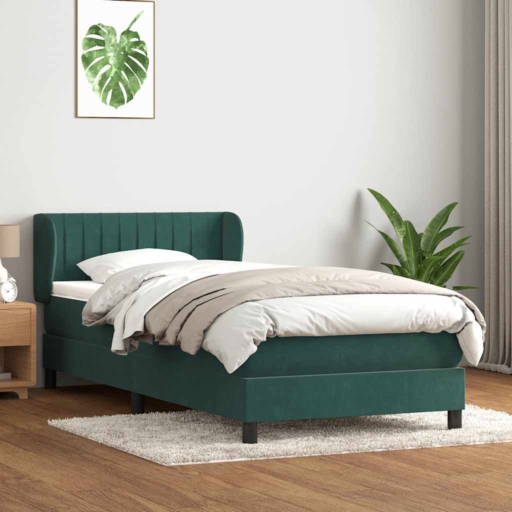 Boxspring met matras fluweel donkergroen 100x220 cm