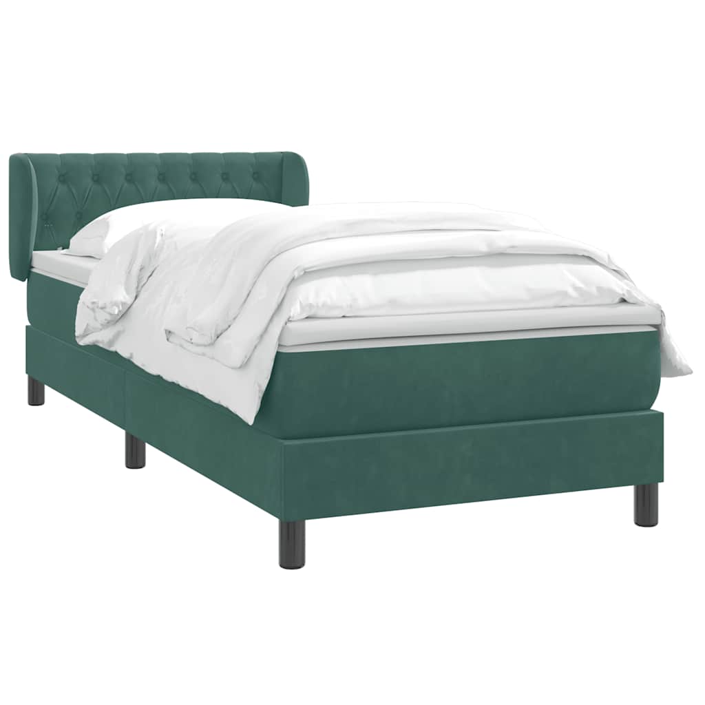 Boxspring met matras fluweel donkergroen 90x220 cm