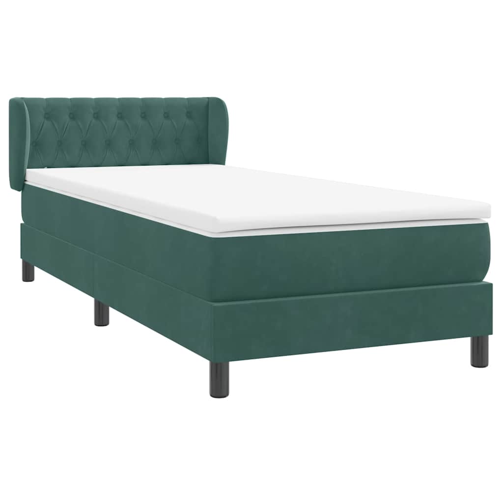 Boxspring met matras fluweel donkergroen 90x220 cm