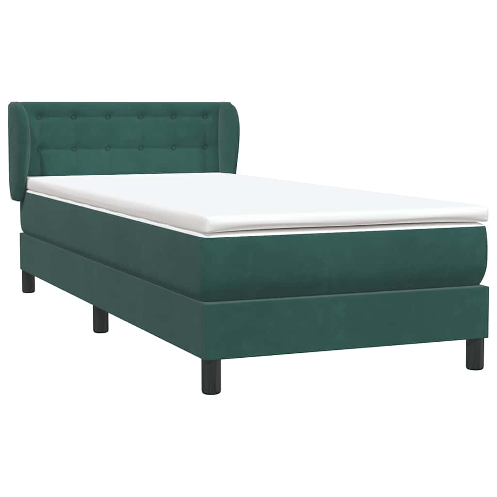 Boxspring met matras fluweel donkergroen 90x220 cm