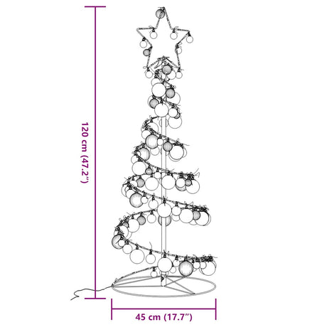 Kerstboom lichtkegel met kerstballen 80 LED's warmwitte 120 cm - AllerleiShop