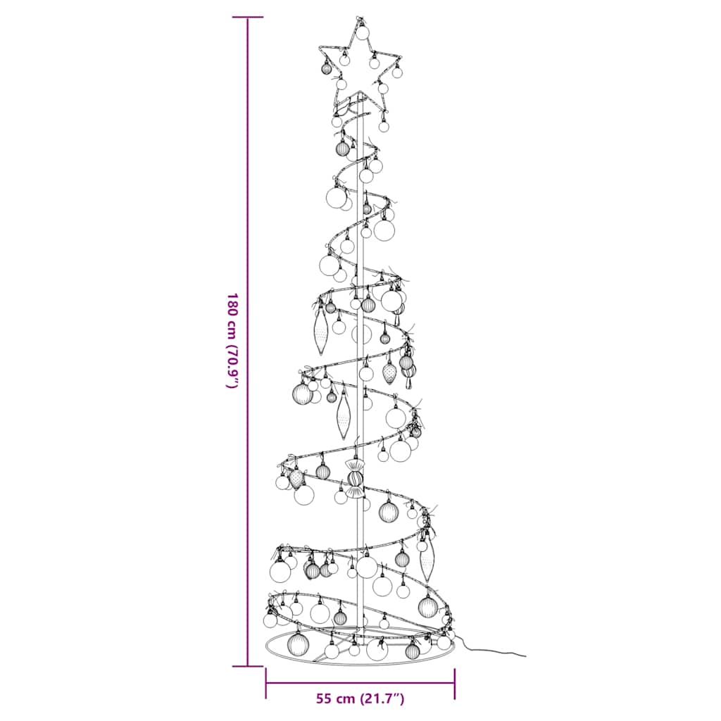 Kerstboom lichtkegel met kerstballen 120 LED's warmwitte 180 cm - AllerleiShop