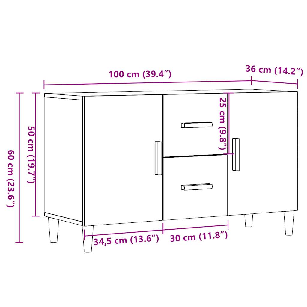 Dressoir 100x36x60 cm bewerkt hout oud houtkleurig - AllerleiShop