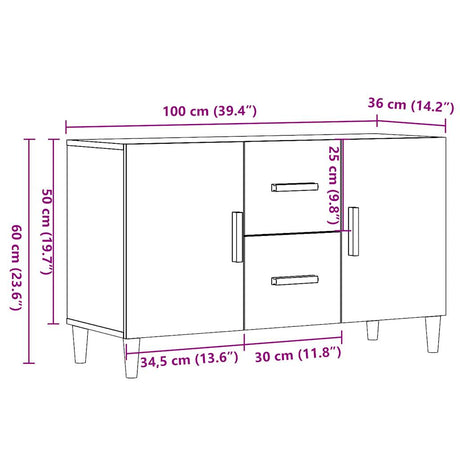 Dressoir 100x36x60 cm bewerkt hout artisanaal eikenkleurig - AllerleiShop