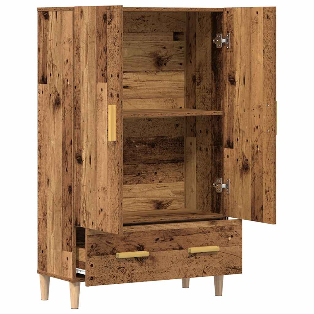 Hoge kast 70x31x115 cm bewerkt hout oud houtkleurig - AllerleiShop