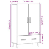 Hoge kast 70x31x115 cm bewerkt hout oud houtkleurig - AllerleiShop