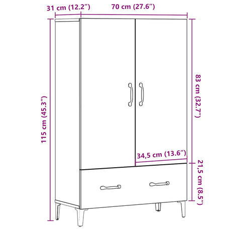 Hoge kast 70x31x115 cm bewerkt hout oud houtkleurig - AllerleiShop