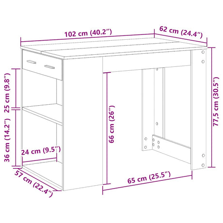 Bureau met lade en plank 102x62x77,5cm bewerkt hout zwart eiken - AllerleiShop