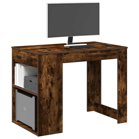 Bureau met lade&plank 102x62x77,5 cm bewerkt hout gerookt eiken - AllerleiShop