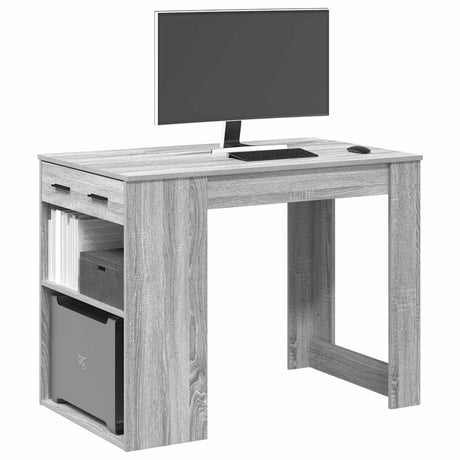 Bureau met lade&plank 102x62x77,5 cm bewerkt hout grijs sonoma - AllerleiShop