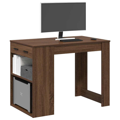 Bureau met lade en plank 102x62x77,5cm bewerkt hout bruin eiken - AllerleiShop