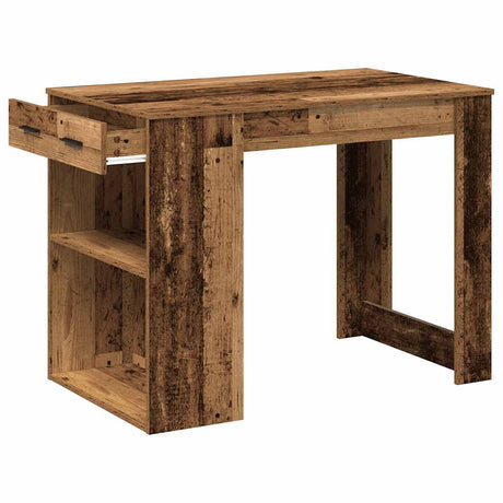 Bureau met lade en plank 102x62x77,5 cm bewerkt hout oud hout - AllerleiShop