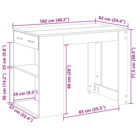 Bureau met lade en plank 102x62x77,5 cm bewerkt hout oud hout - AllerleiShop