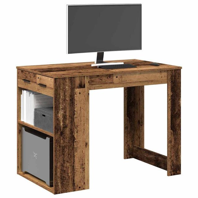 Bureau met lade en plank 102x62x77,5 cm bewerkt hout oud hout - AllerleiShop