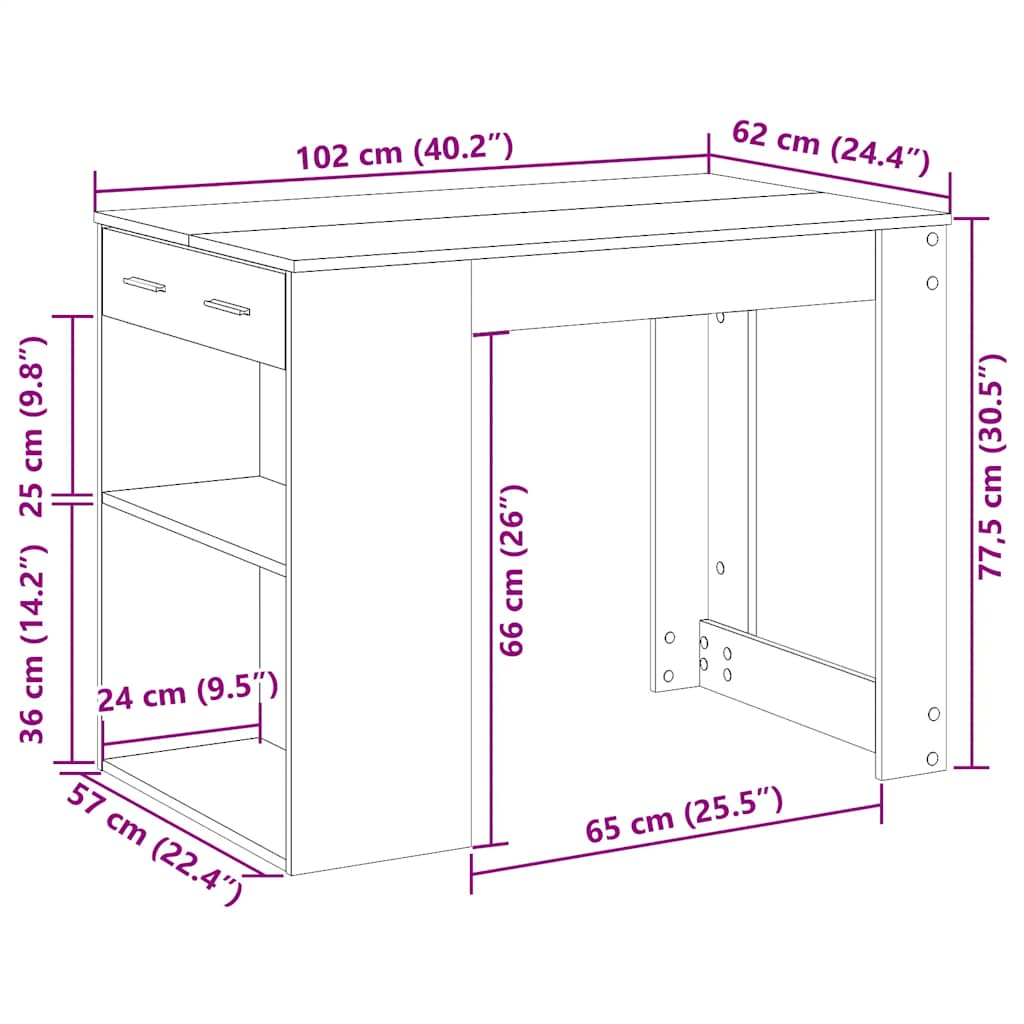 Bureau met lade en plank 102x62x77,5 cm hout artisanaal eiken - AllerleiShop