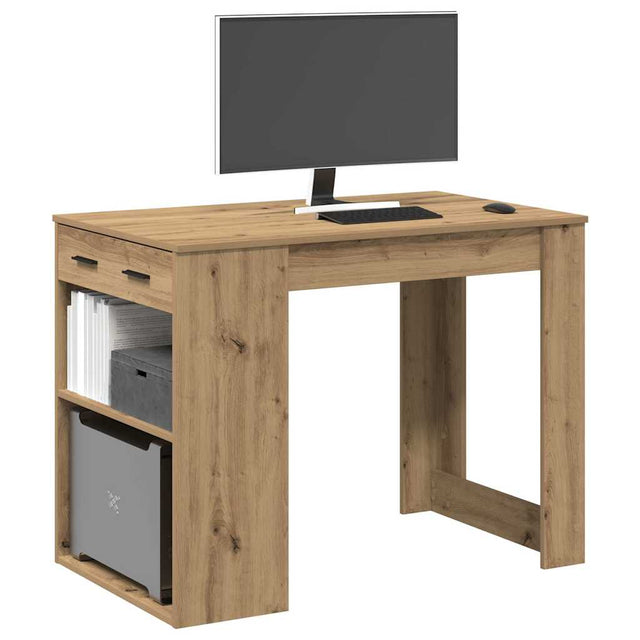 Bureau met lade en plank 102x62x77,5 cm hout artisanaal eiken - AllerleiShop