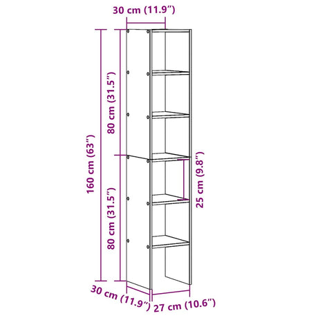 Boekenkasten 2 st stapelbaar 30x30x80 cm bewerkt hout wit - AllerleiShop