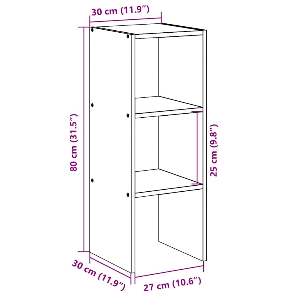 Boekenkast stapelbaar 30x30x80 cm bewerkt hout zwart eikenkleur - AllerleiShop