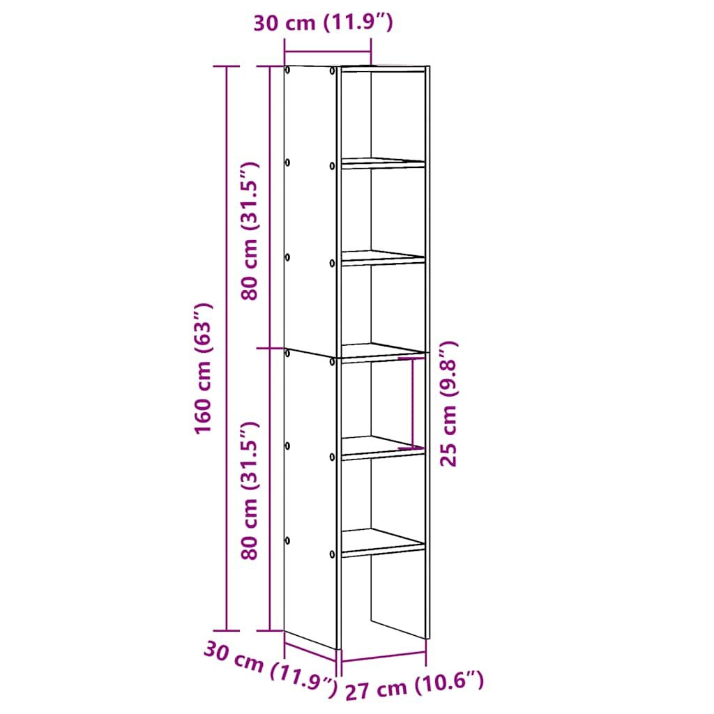 Boekenkasten 2st stapelbaar 30x30x80cm bewerkt hout zwart eiken - AllerleiShop