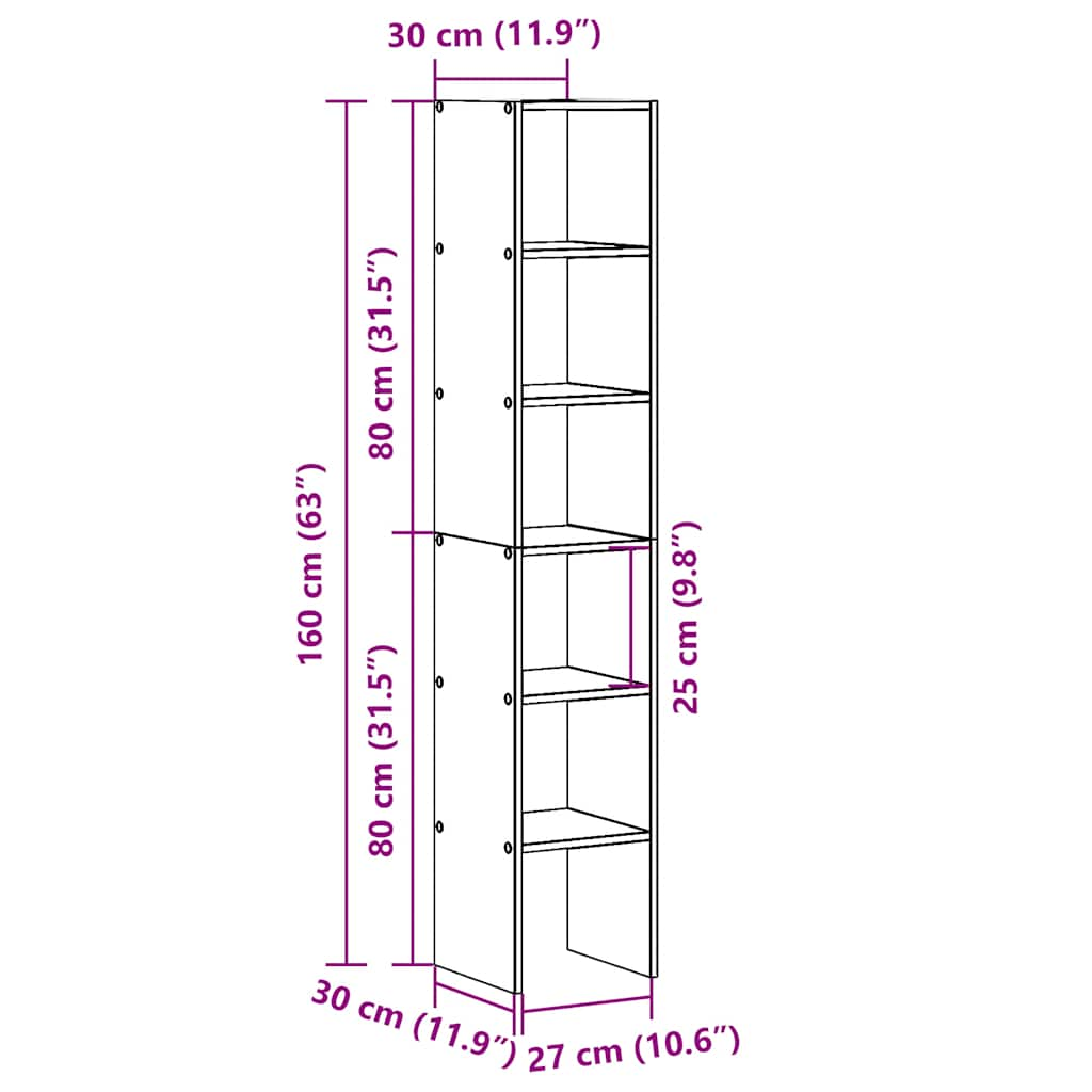 Boekenkasten 2 st 30x30x80 cm bewerkt hout gerookt eikenkleurig - AllerleiShop