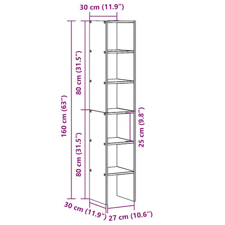 Boekenkasten 2st stapelbaar 30x30x80cm bewerkt hout bruin eiken - AllerleiShop