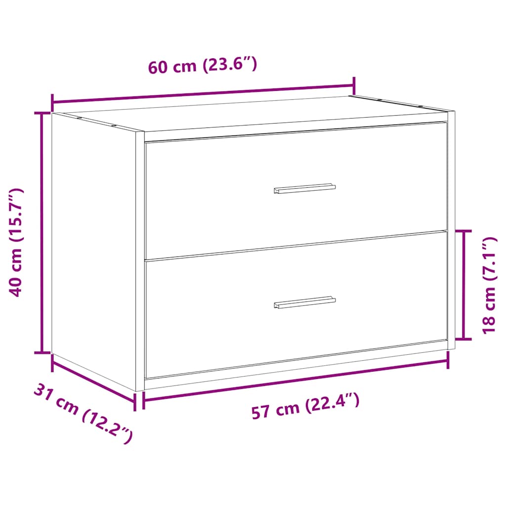 Kast met 2 lades 60x31x40 cm bewerkt hout wit - AllerleiShop