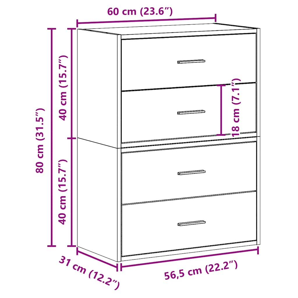 Kasten met 2 lades 2 st 60x31x40 cm bewerkt hout wit - AllerleiShop