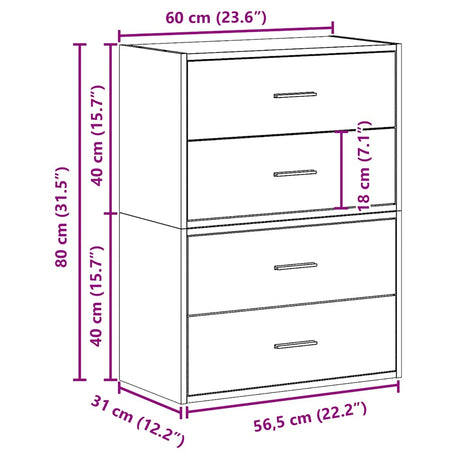 Kasten met 2 lades 2 st 60x31x40 cm bewerkt hout wit - AllerleiShop