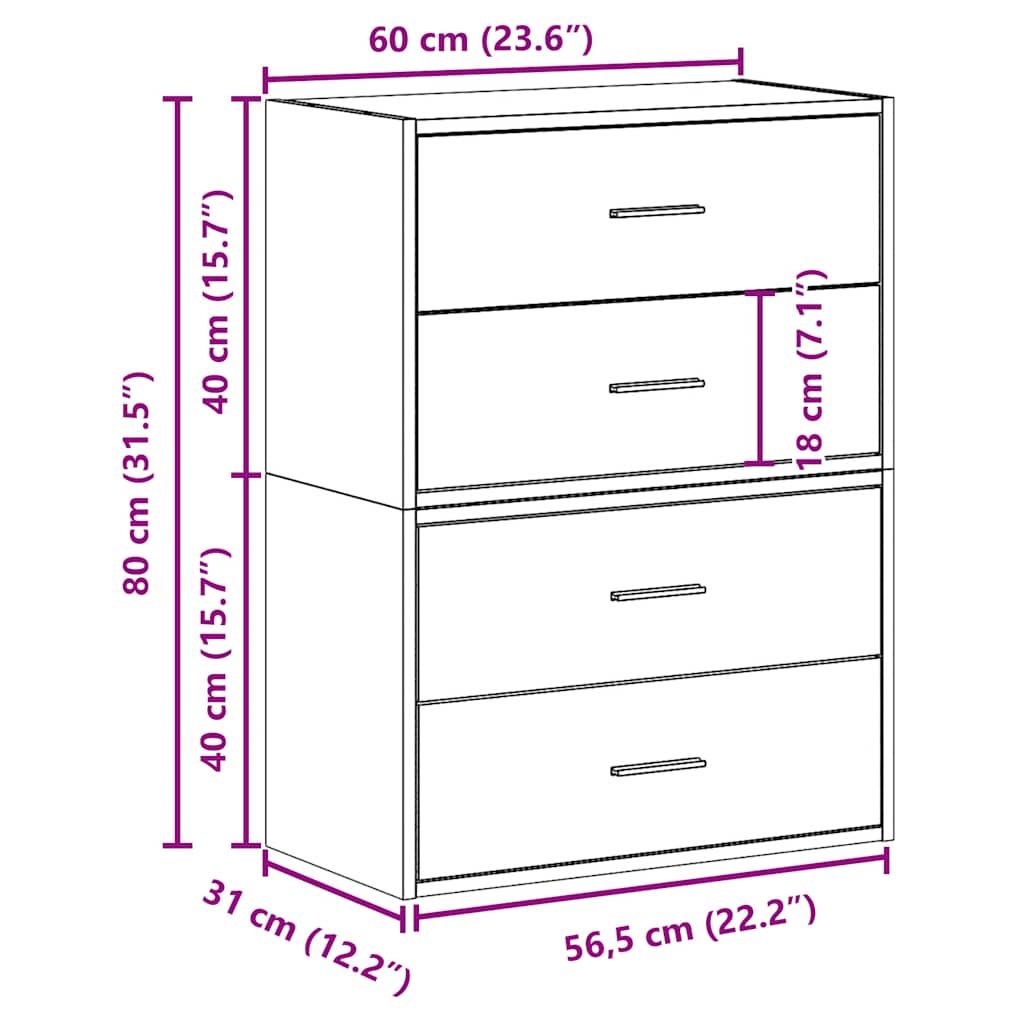 Kasten met 2 lades 2 st 60x31x40 cm bewerkt hout sonoma eiken - AllerleiShop