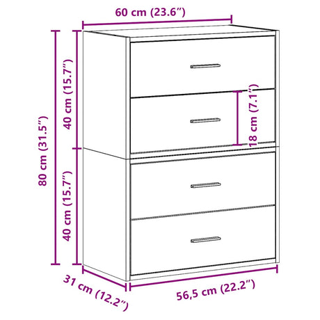 Kasten met 2 lades 2 st 60x31x40 cm bewerkt hout sonoma eiken - AllerleiShop