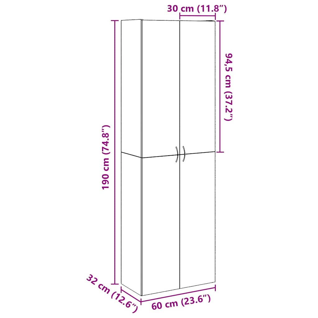 Hoge kast 60x32x190 cm bewerkt hout artisanaal eikenkleur - AllerleiShop