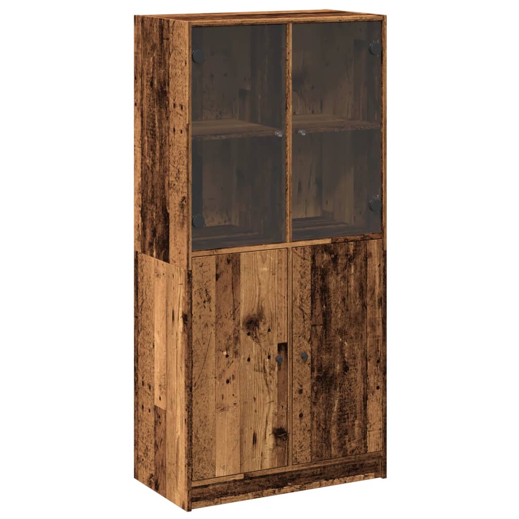 Hoge kast met deuren 68x37x142 cm bewerkt hout oud houtkleurig - AllerleiShop