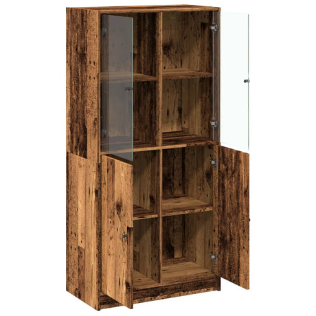 Hoge kast met deuren 68x37x142 cm bewerkt hout oud houtkleurig - AllerleiShop