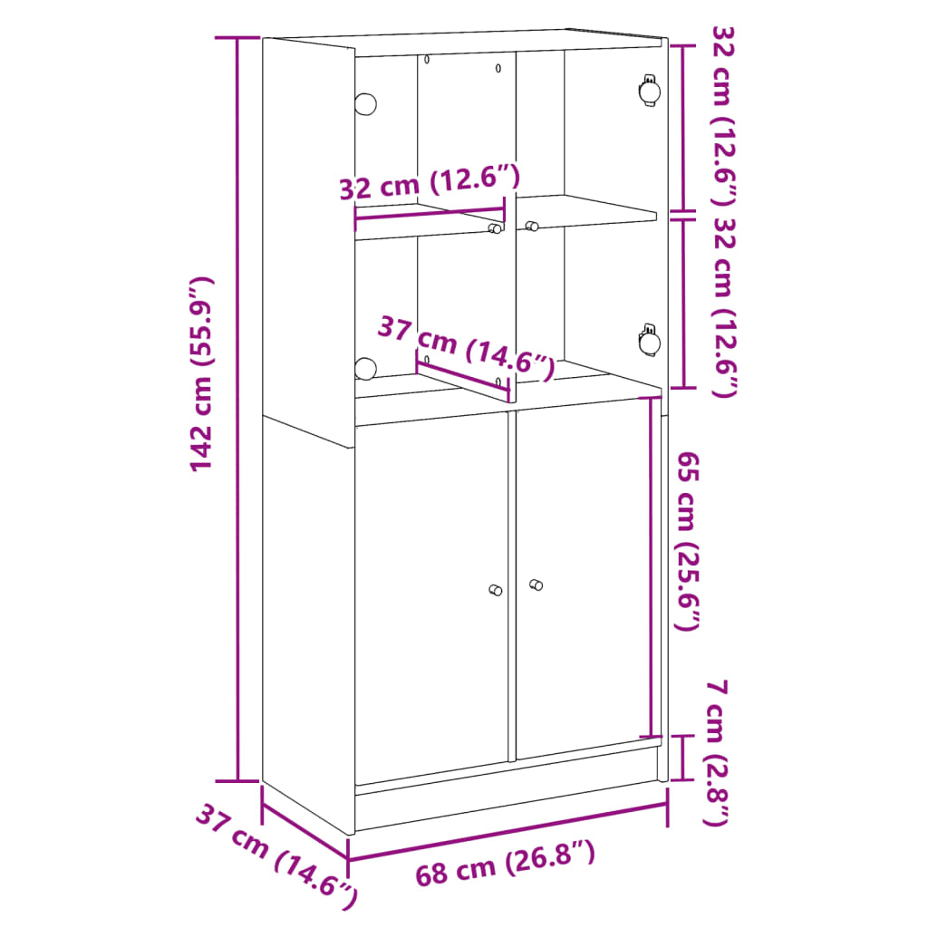 Hoge kast met deuren 68x37x142 cm bewerkt hout oud houtkleurig - AllerleiShop