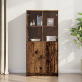 Hoge kast met deuren 68x37x142 cm bewerkt hout oud houtkleurig - AllerleiShop