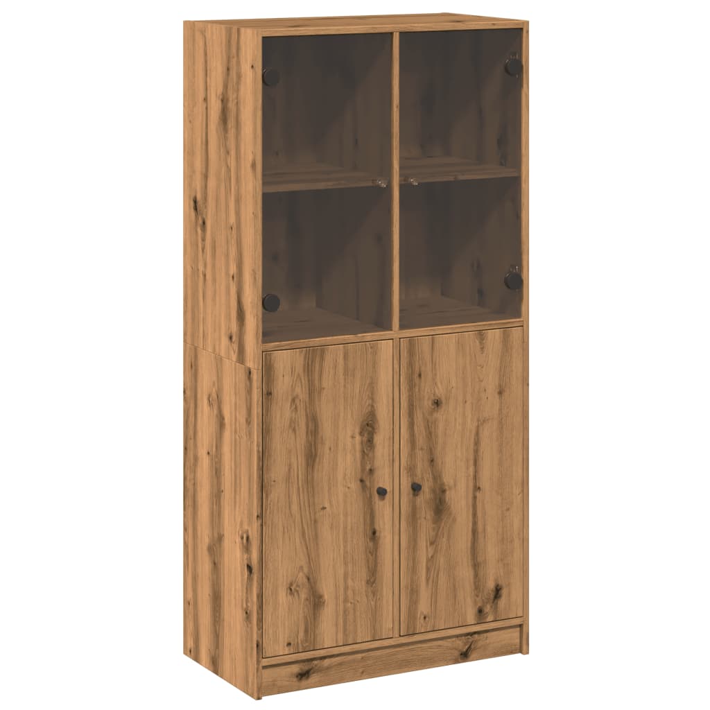 Hoge kast met deuren 68x37x142 cm bewerkt hout artisanaal eiken - AllerleiShop